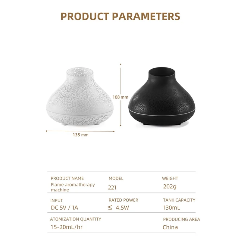 M17K-Flame Diffuser 130Ml Bonfire Diffuser Colorful Flame Humidifier Small Essential Oil Diffuser For Room Office